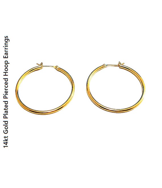 14kt Gold Plated Hoop Pierced Post Earrings Vinta… - image 9