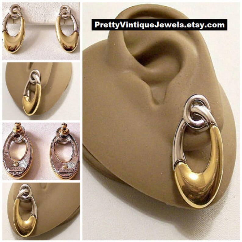 Monet Oval Two Tone Hoops Pierced Earrings Gold Silver Vintage | Etsy