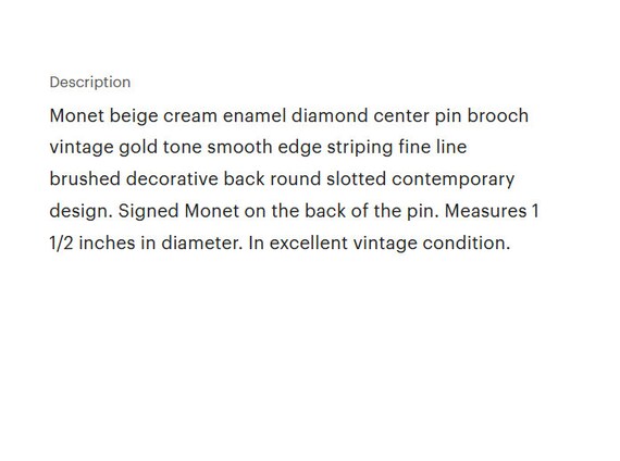 Monet Beige Slotted Pin Brooch Gold Tone Vintage … - image 2