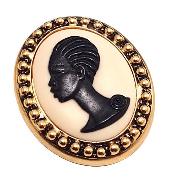 Coreen Simpson The Black Cameo Pin Brooch Gold To… - image 10