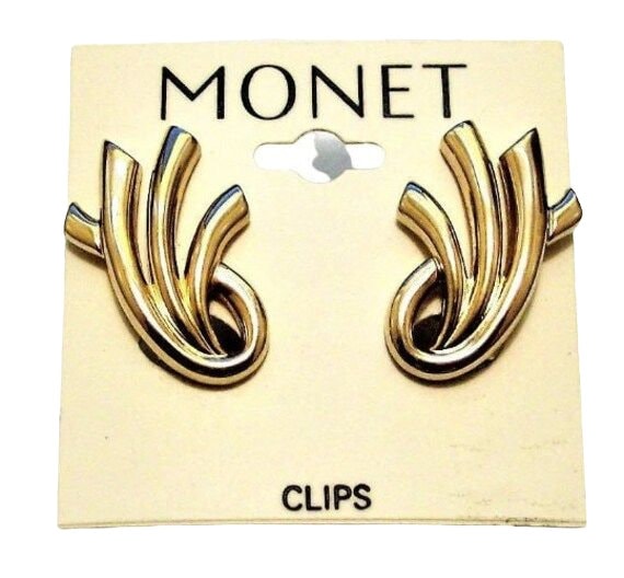 Boucles D'oreilles Clips Dorées Monet - Occasion En Bon état D'usage, Fermoir Clips