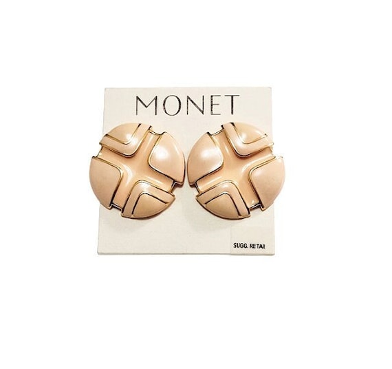 Monet Pink Disc Pierced Post Stud Earrings Gold T… - image 1