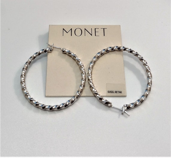 Monet Twisted Band Hoops Pierced Stud Earrings Si… - image 7