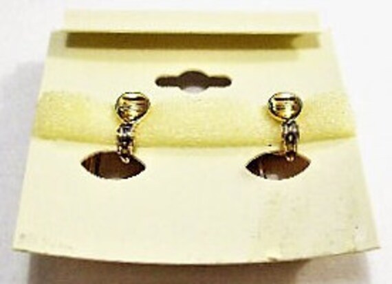 Monet Drop Hoop Door Knocker Clip On Earrings Gol… - image 4