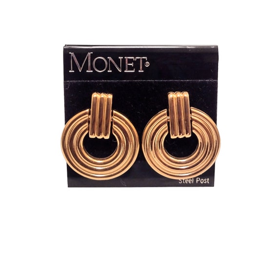 Monet Ribbed Ring Hoop Pierced Post Earrings Vint… - image 5