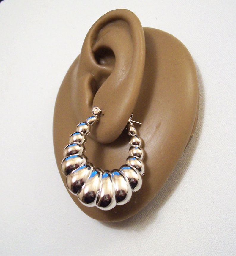 Monet Large Shrimp Oval Pierced Post Stud Earrings Silver Tone | Etsy