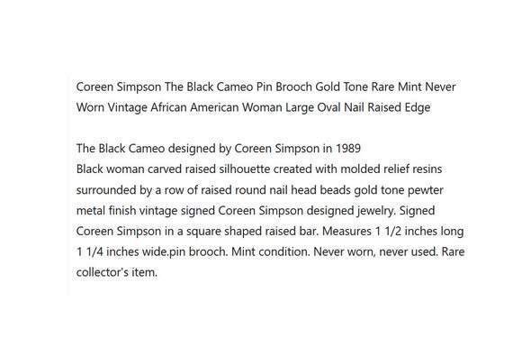 Coreen Simpson The Black Cameo Pin Brooch Gold To… - image 2