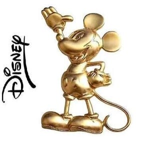 Mickey Mouse Disney Pin Brooch Gold Vintage Napier Standing Waving Hand Long Tail Big Ears Shoes Brushed Line Back