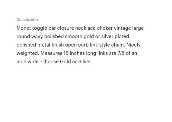 Monet Toggle Bar Necklace Choker Gold or Silver P… - image 2