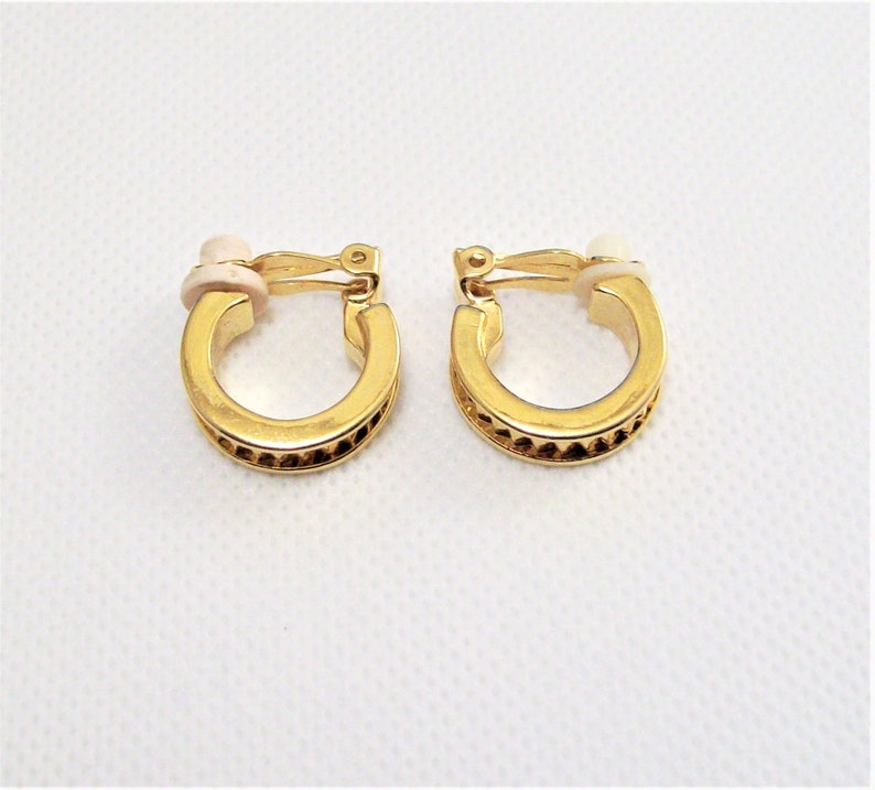 Avon Slant Line Hoop Clip On Earrings Gold Tone Vintage Padded | Etsy