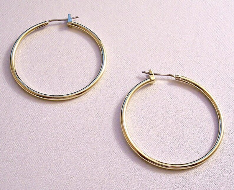 14K Gold Posts 1 3/8 Hoop Pierced Stud Earrings Etsy
