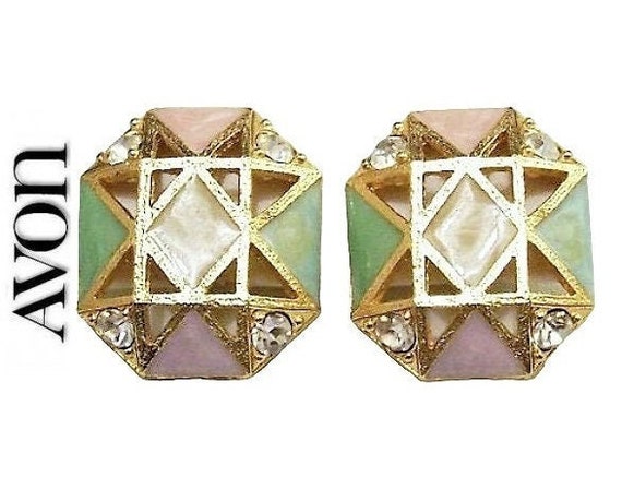 Avon Geometric Square Clip On Earrings Gold Tone … - image 5