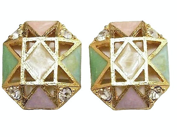 Avon Geometric Square Clip On Earrings Gold Tone … - image 7