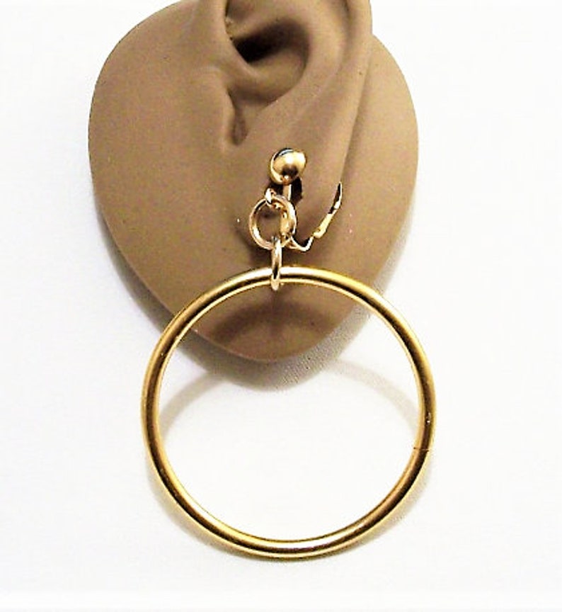 Big Ring Hoop Clip On Earrings Gold Tone Vintage Aged Bead Etsy