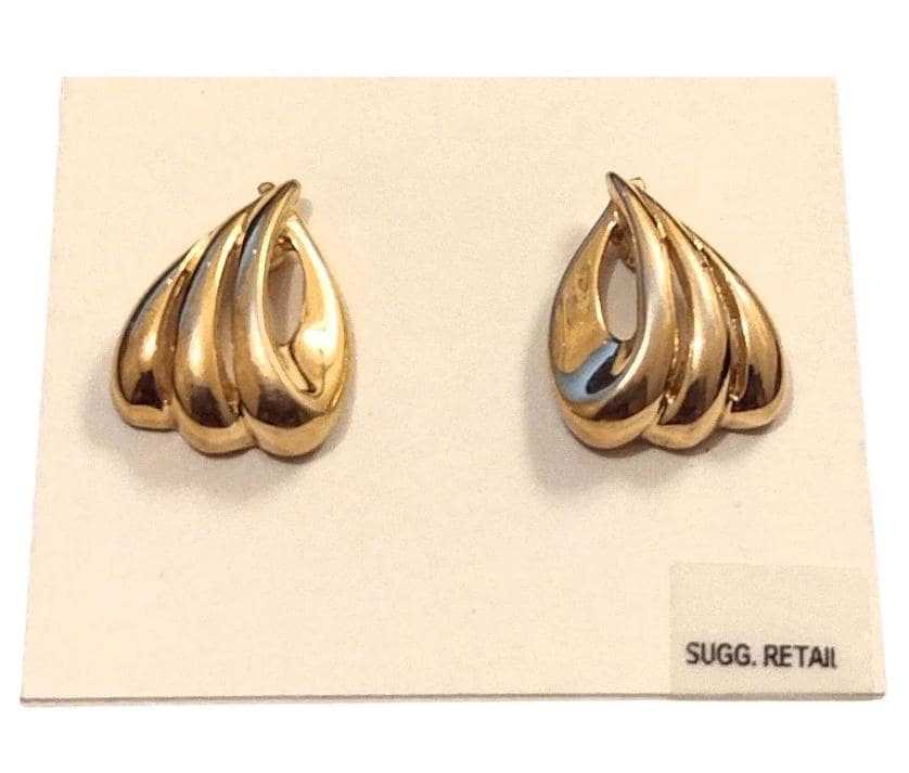 Monet Swirl Waves Pierced Post Earrings Vintage Small Gold Tone