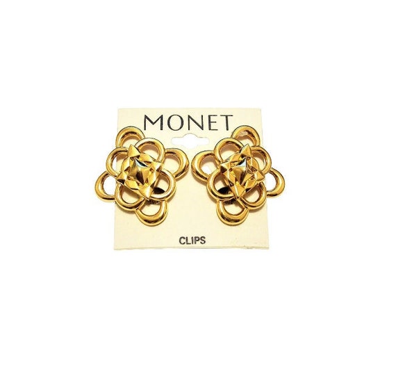 Monet Scalloped Loops Star Discs Clip On Earrings… - image 1