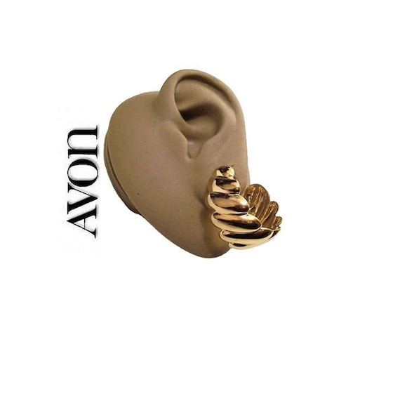 Avon Swirl Line Big Hoop Pierced Stud Earrings Gol