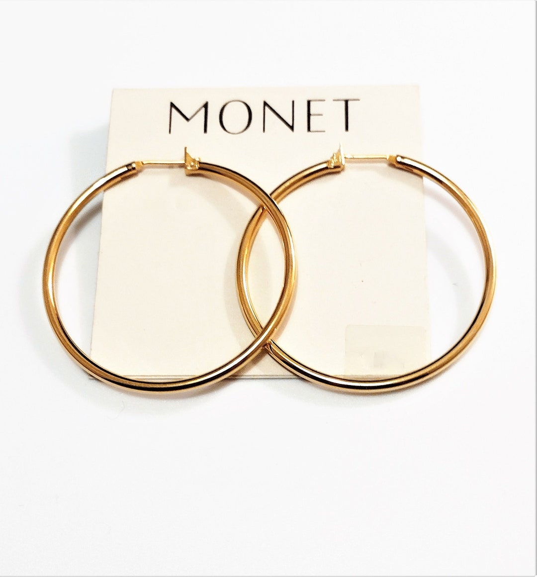 Monet Thin Tube Hoop Post Pierced Stud Earrings Vintage Gold - Etsy