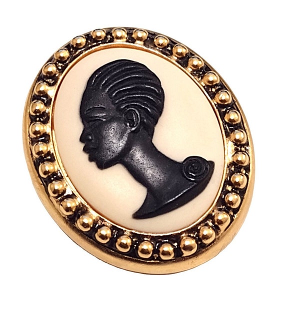 Coreen Simpson The Black Cameo Pin Brooch Gold To… - image 6