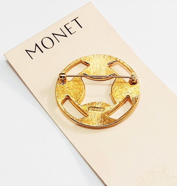 Monet Beige Slotted Pin Brooch Gold Tone Vintage … - image 3