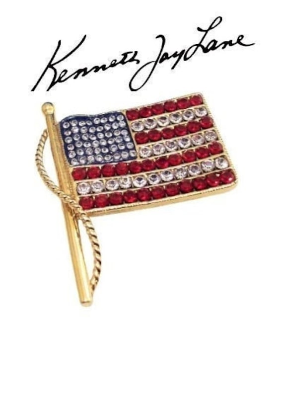 Swarovski American Flag USA Gold Pin Brooch Penda… - image 3