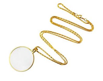 36 Inch Gold Chain Magnify Glass Pendant 5x Power
