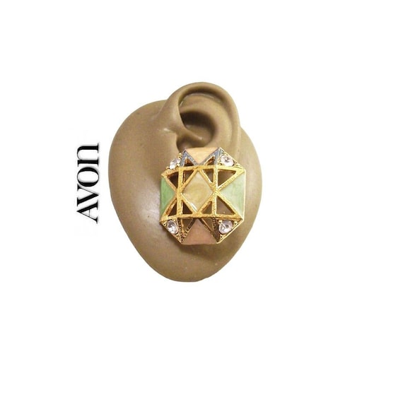 Avon Beige Square Pierced Stud Post Earrings Gold… - image 1