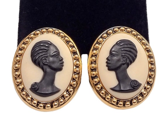 Coreen Simpson The Black Cameo Clip On Earrings G… - image 9
