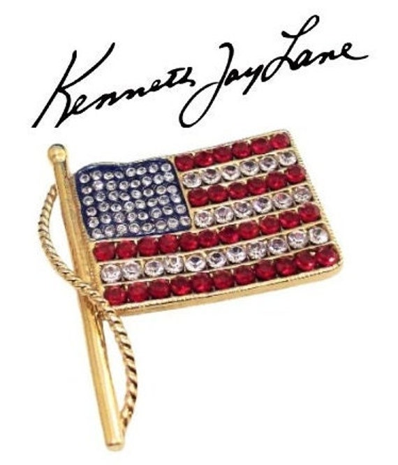 Swarovski American Flag USA Gold Pin Brooch Penda… - image 8
