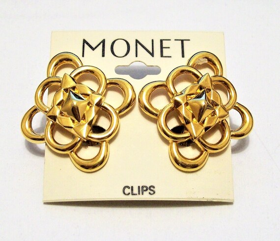 Monet Scalloped Loops Star Discs Clip On Earrings… - image 9