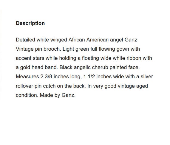 Ganz White Winged Angel Pin Brooch Vintage Africa… - image 2