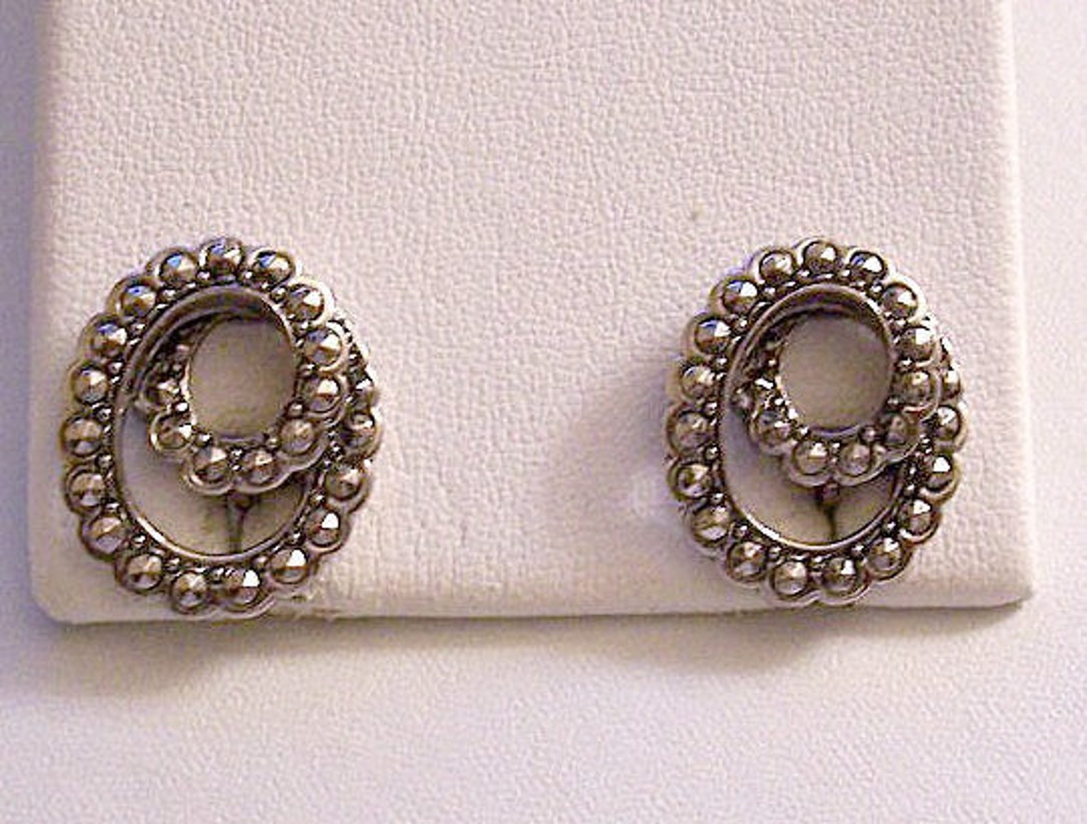 Avon Black Marcasite Clip On Earrings Silver Tone Vintage Etsy