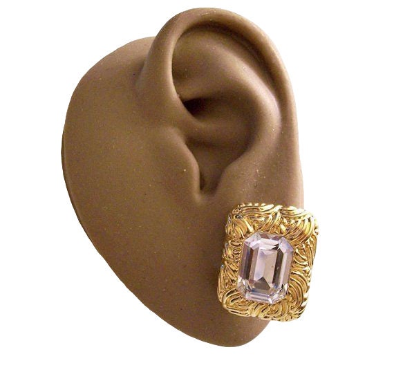 Liz Claiborne Square Crystal Clip On Earrings Gol… - image 5