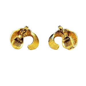 Monet Curved Crescent Ribbed Clip On or Pierced Post Earrings Gold Tone Vintage Open End Round Swirl Lined Buttons