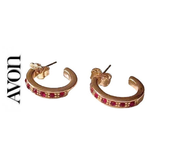 Avon Red Round Stone Hoops Pierced Stud Earrings … - image 7