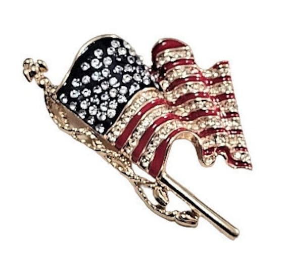 Monet American USA Patriotic Flag Pin Brooch Gold… - image 3