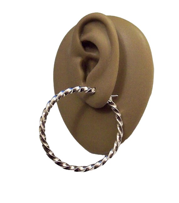 Monet Twisted Band Hoops Pierced Stud Earrings Si… - image 2