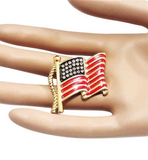 Franklin Mint Swarovski USA Flag Pin Brooch Gold Vintage Patriotic
