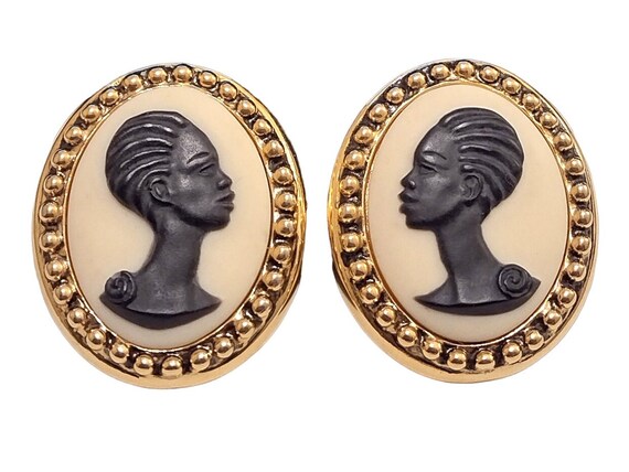 Coreen Simpson The Black Cameo Clip On Earrings G… - image 7