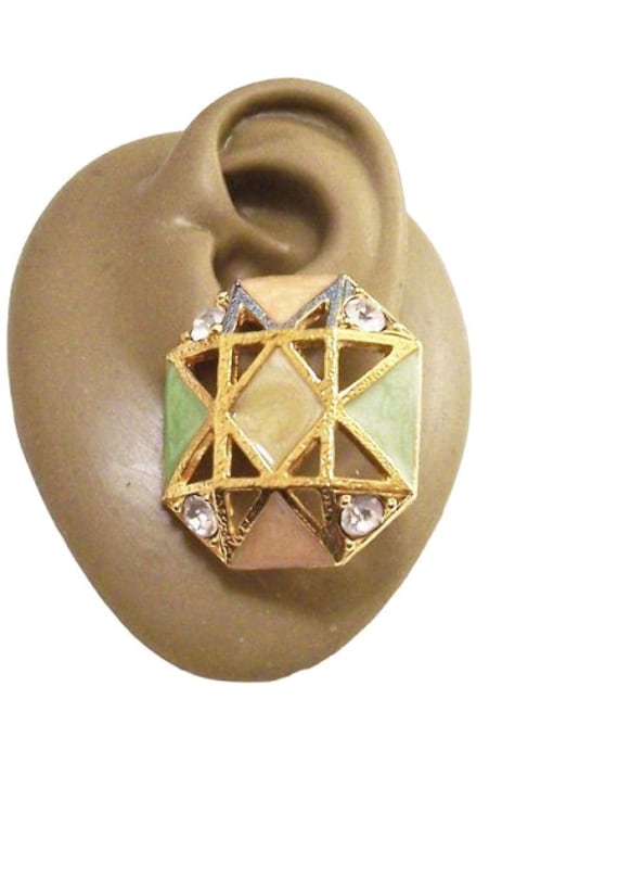 Avon Beige Square Pierced Stud Post Earrings Gold… - image 5
