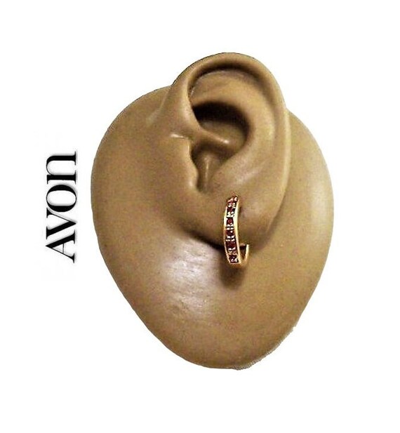 Avon Red Round Stone Hoops Pierced Stud Earrings … - image 4