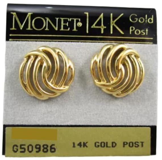 Monet Yellow 14K Gold Post Pierced Earrings Vintage Open Ribbed 