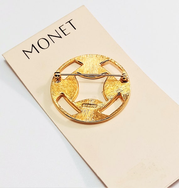 Monet Beige Slotted Pin Brooch Gold Tone Vintage … - image 10