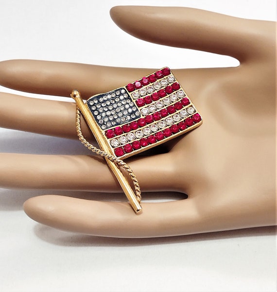 Swarovski American Flag USA Gold Pin Brooch Penda… - image 7