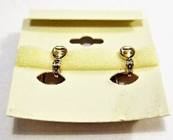 Monet Drop Hoop Door Knocker Clip On Earrings Gol… - image 7