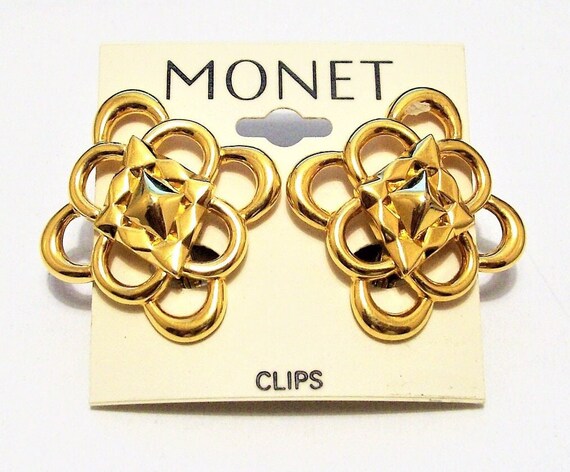 Monet Scalloped Loops Star Discs Clip On Earrings… - image 5