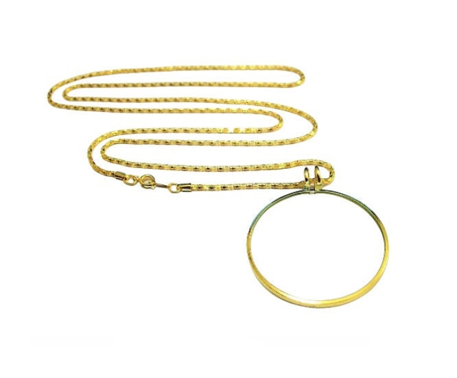 Golden Toned Bezel 5 x Magnifier Magnifying Glass Pendant Chain Necklace Jewelry