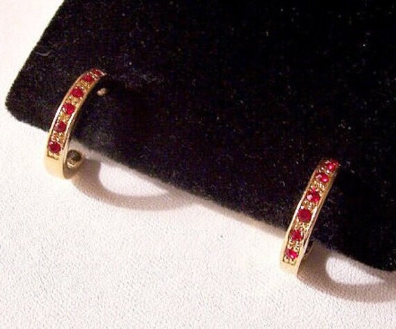 Avon Red Round Stone Hoops Pierced Stud Earrings … - image 5