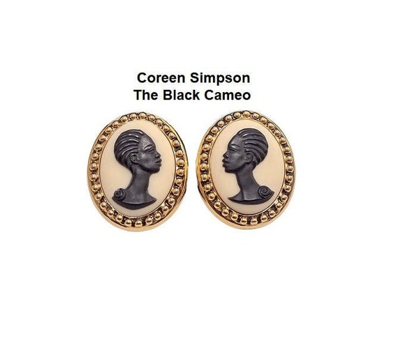 Coreen Simpson The Black Cameo Clip On Earrings G… - image 1