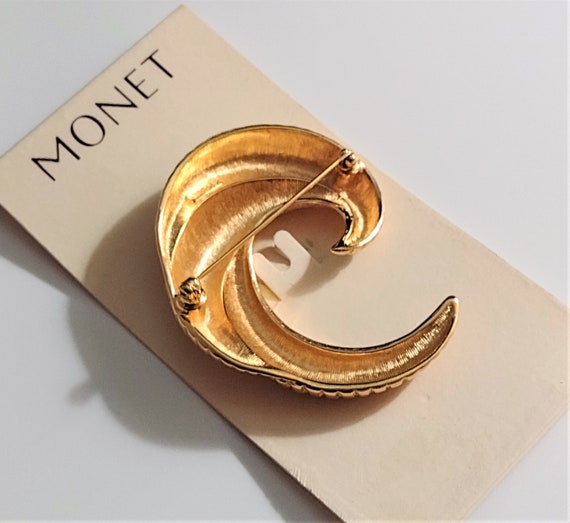 Monet Shrimp Band Pin Brooch Gold Tone Vintage Cr… - image 3